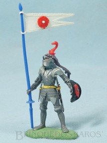 Brinquedo antigo - Britains - Soldado medieval com Estandarte e Escudo S�rie Swoppet Knights completo Perfeito estado D�cada de 1960