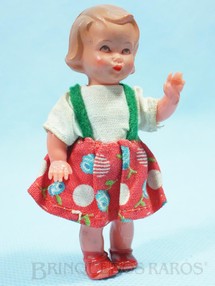 Brinquedos Antigos - Sem identificação - Boneca com 8,00 cm de altura Olhos pintados e Roupa de tecido Década de 1950