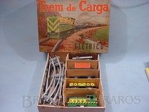 Brinquedos Antigos - Metalma - Conjunto Trem de Carga com locomotiva e 4 vagões de carga