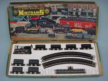 Brinquedos Antigos - Roco - Conjunto de Locomotiva Industrial a vapor oito vagonetas e trilhos Bitola HON3 Década de 1970