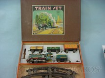 1. Brinquedos antigos - Modern Toys e Masudaya Toys - Conjunto de Locomotiva e 3 Vagões de Carga Década de 1950