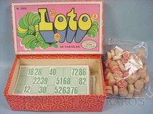 1. Brinquedos antigos - Coluna - Jogo Loto Bingo Tombola com 48 Cartelas Pedras de Madeira Década de 1970