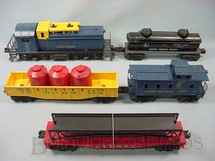 1. Brinquedos antigos - Lionel - Conjunto completo com locomotiva diesel 614 Caboose 6027 e três vagões de carga Alaska Set Ano 1959 a 1960