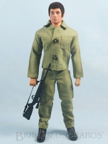 1. Brinquedos antigos - Estrela - Boneco Falcon moreno sem barba Completo com 4 itens Combate Primeira Série rifle com alça de elástico 1977