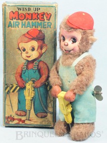 1. Brinquedos antigos - Fuji Press Kogyosho - Macaco com Britadeira Monkey Air Hummer 19,00 Cm de altura Década de 1960