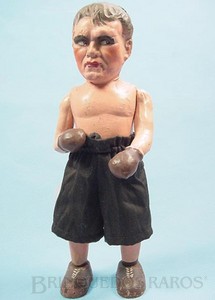 1. Brinquedos antigos - Sem identificação - Boneco Automato Pugilista Boxeador com 26,00 cm de altura Estrutura e mecanismo em metal e corpo em Papier Mache década de 1920