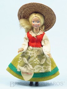 Brinquedos Antigos - Lenci - Boneca com traje típico de Firenze com 18,00 cm de altura Rosto de massa e Roupa de Feltro Década de 1950