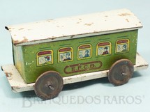 1. Brinquedos antigos - EVA - Carro de Passageiros Verde Estrada de Ferro Central do Brasil com 14,00 cm de comprimento Ano 1937 