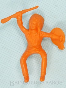 1. Brinquedos antigos - Casablanca e Gulliver - Chefe índio montado a cavalo com rifle e escudo Plástico laranja Década de 1980