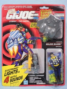 1. Brinquedos antigos - Hasbro - Cobra Major Bludd completo Blister lacrado Série Eletronic Super Sonic Fighters Ano 1990