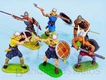 1. Brinquedos antigos - Elastolin - Conjunto completo de seis Guerreiros Gauleses Figuras Matriz da Série Viking Casablanca pintura original Década de 1990