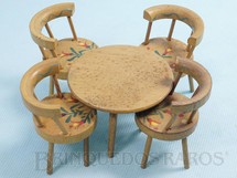 Brinquedos Antigos - Sem identificação - Conjunto de Mesa e quatro cadeiras com pintura floral Década de 1960