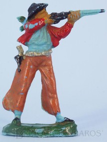 1. Brinquedos antigos - Casablanca e Gulliver - Cowboy de pé atirando com rifle de plástico azul claro pintado Casablanca Década de 1960