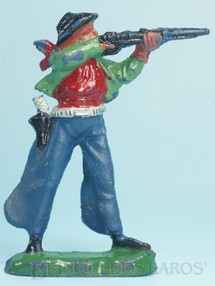 1. Brinquedos antigos - Casablanca e Gulliver - Cowboy de pé atirando com rifle de plástico azul escuro pintado Casablanca Década de 1960