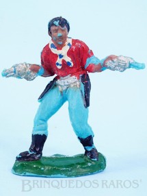 Brinquedos Antigos - Casablanca e Gulliver - Cowboy de pé com dois revolveres de plástico azul pintado Década de 1960