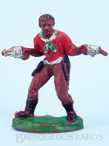Brinquedos Antigos - Casablanca e Gulliver - Cowboy de pé com dois revolveres de plástico marrom pintado Década de 1960