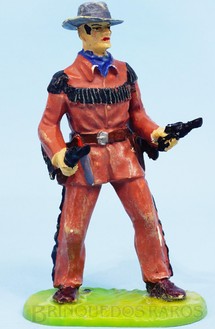 1. Brinquedos antigos - Elastolin - Cowboy de pé com dois Revolveres Década de 1990





