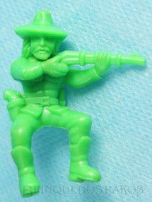 1. Brinquedos antigos - Casablanca e Gulliver - Cowboy montado a cavalo atirando com rifle de plástico verde 4,00 cm de altura Série Mini Forte Apache Década de 1990