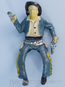 1. Brinquedos antigos - Casablanca e Gulliver - Cowboy montado a cavalo com dois revolveres Plástico  azul escuro pintado Cowboy Mocinho Casablanca Numerado 1 Década de 1960