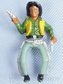 Brinquedos Antigos - Casablanca e Gulliver - Cowboy montado a cavalo com dois revolveres Plástico azul claro pintado Década de 1960