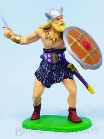 1. Brinquedos antigos - Elastolin - Guerreiro Gaulês com Espada e Escudo Figura Matriz da Série Viking Casablanca pintura original Década de 1990