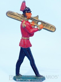 1. Brinquedos antigos - Schneider - Soldado marchando tocando Trompete 7,5 cm de altura Uniforme vermelho e preto Semi-Flat forma Schneider