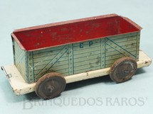 1. Brinquedos antigos - EVA - Vagão Gôndola Azul Companhia Paulista de Estradas de Ferro com 14,00 cm de comprimento Ano 1937 