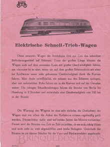 Brinquedo antigo Marklin Folheto de Instruções da Automotriz Diesel Hidraúlica Número TWE 12930 ano 1932 a 1942 Comprimento 35,00 cm