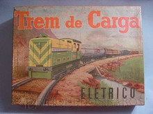 Brinquedos antigos -  - Caixa do Conjunto de Trem à Pilha Trem de Carga da Metalma Brasil Fabricado na década de 1960