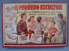 Brinquedos antigos -  - Rótulo da Caixa do brinquedo Pequeno Escultor fabricado pela Kiehl na década de 1960 Trabalho assinado pelo Artista Kraus