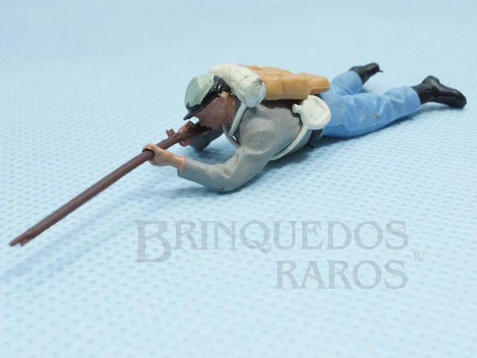 Brinquedo antigo Soldado Confederado deitado atirando com Fuzil Década de 1960