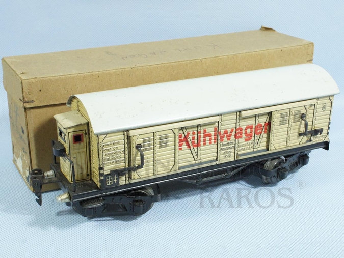 Brinquedo antigo Marklin Vagão Furgão Frigorifico com Cabine de freio Caixa Original Ano 1933 a 1935 Número 18570 Comprimento 26,00 cm
