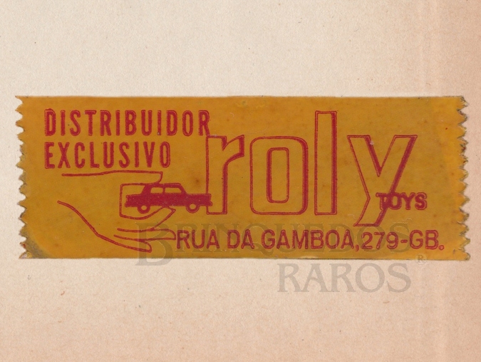 Brinquedo antigo Etiqueta Logotipo Roly Toys Aplicada por fita adesiva nos brinquedos importados pela empresa Década de 60 