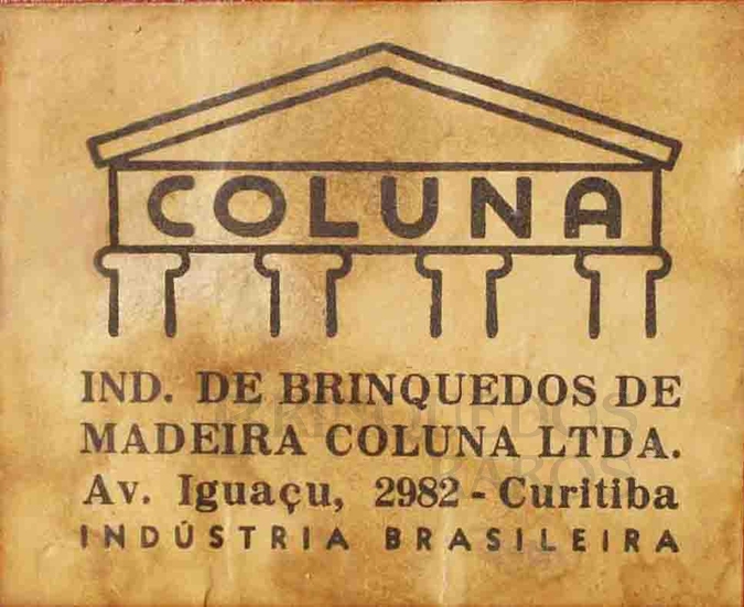 Brinquedo antigo A Fábrica de Brinquedos Coluna começou produzindo carros e caminhões de Madeira com o Logotipo-Etiqueta de papel colado Década de 1950