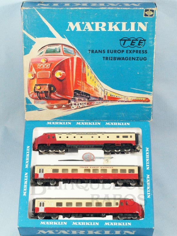 Brinquedo antigo Marklin Conjunto Automotriz com duas Locomotivsa Diesel e um carro de passageiros Trem TEE Trans Europ Express Ferrovia Alemã Número 3070 Classificação Koll