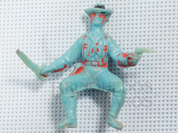 Brinquedo antigo Soldado da Sétima Cavalaria montado a cavalo com sabre e revolver