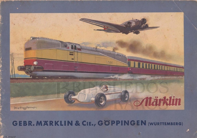 Brinquedo antigo Marklin Catálogo anos 1936/1937 Edição em alemão com 76 páginas coloridas Neste Catálogo aparecem os primeiros trens Bitola OO 