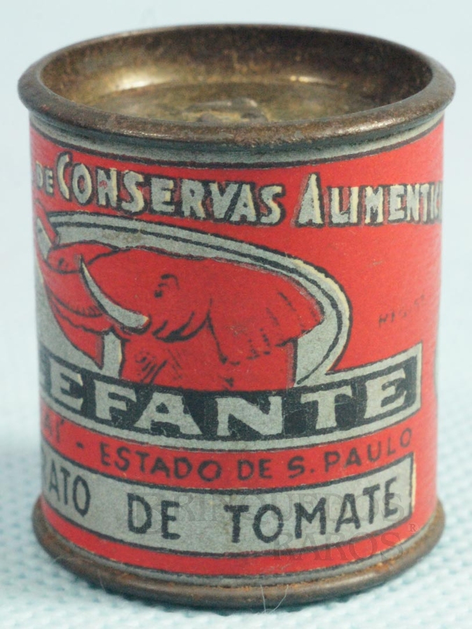Brinquedo antigo Lata de Extrato de Tomate Elefante com 3,00 cm de diamêtro Brinde da Cica Década de 1950