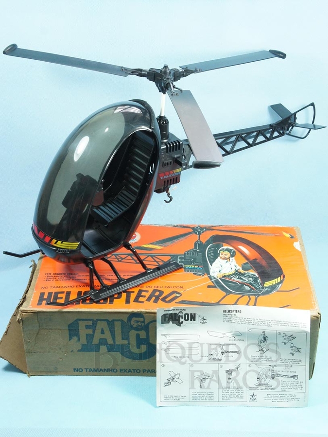 Brinquedo antigo Helicóptero preto do Falcon Edição 1982 completo com Manual de Instrução e Caixa Original datada 05 Maio 1982