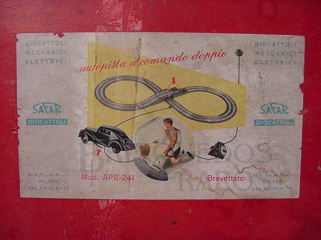 Brinquedo antigo Rótulo da Caixa do autorama Autopista fabricado pela Safar Itália em 1948