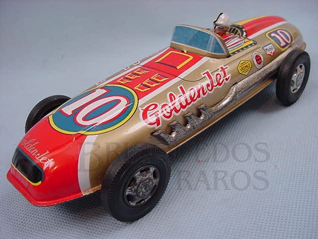 Brinquedo antigo Carro de corrida Fórmula Indy Golden Jet com 20,00 cm de comprimento Década de 1970