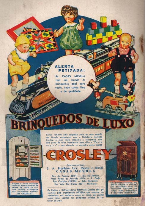 Brinquedo antigo Anuncio de página inteira da Revista O Careta de 1936, das lojas Mesbla com destaque para os Trens Lionel