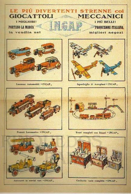 Brinquedo antigo Cartaz de divulgação da industria de brinquedos Ingap de Milão, Italia, no inicio do século XX