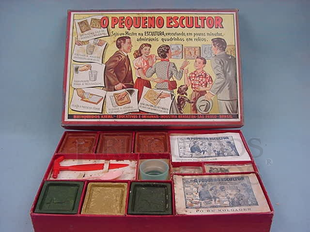 Brinquedo antigo Conjunto O Pequeno Escultor completo Caixa assinada Kraus Década de 1950