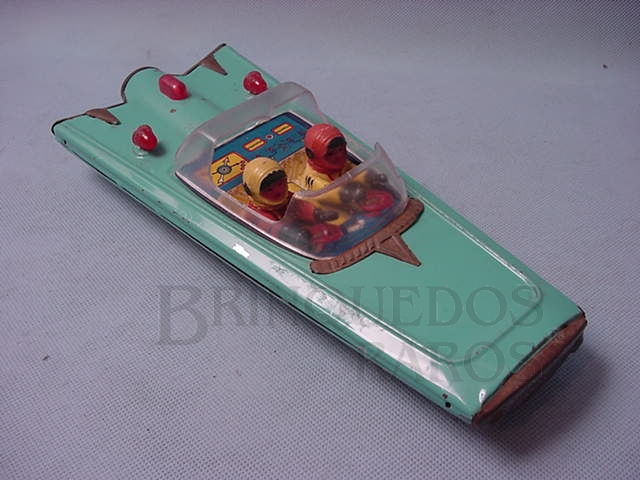 Brinquedo antigo Carro Espacial azul com dois pilotos Cópia do Carro Conceito Ford Gyron de 1961 Década de 1980 