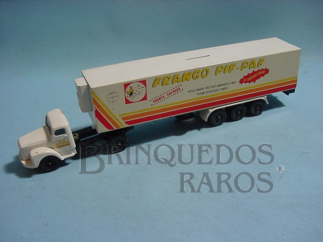 Brinquedo antigo Conj. Cavalo Mecanico Scania Vabis L111 com carreta Frango Pif Paf Década de 1970