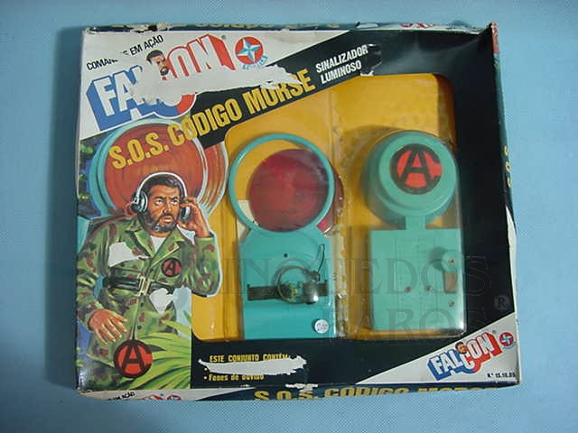 Brinquedo antigo Falcon Aventura S.O.S. Código Morse sinalizador luminoso