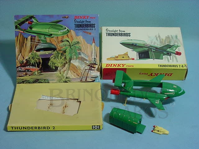 Brinquedo antigo Veículos Thunderbirds FAB 2 e FAB 4 completos com display Década de 1960
