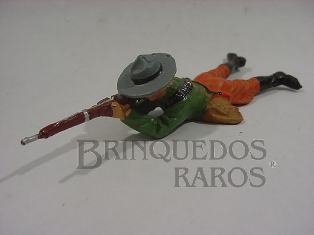 Brinquedo antigo Soldado Mexicano deitado atirando com Fuzil Década de 1950
