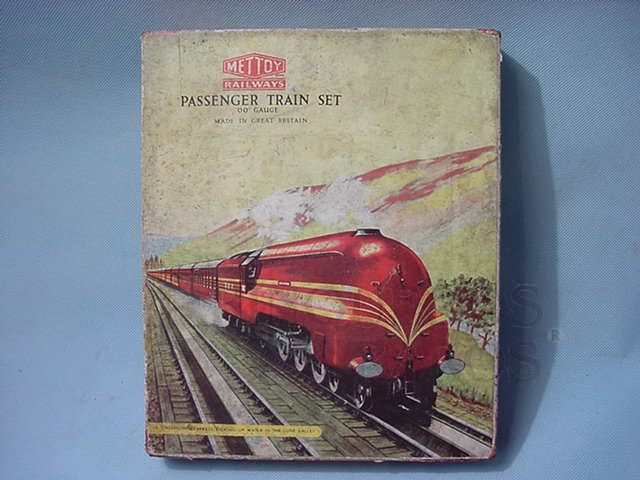 Brinquedo antigo Caixa do Conjunto de Trem à Corda fabricado pela Metoy Inglaterra na Década de 1930
